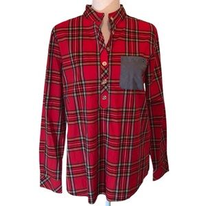 Tommy Hilfiger plaid long sleeve mock neck button up shirt